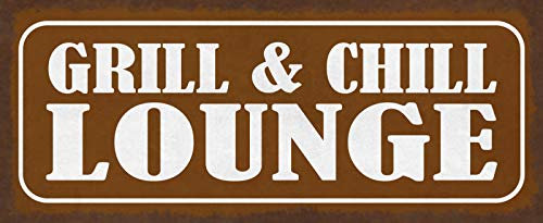 Blechschild gewölbt 27x10cm Grill Chill Lounge Grillen Deko Geschenk Schild