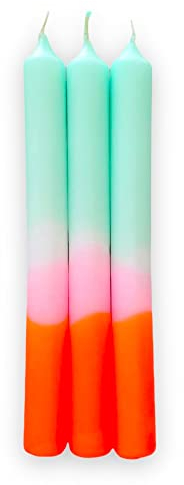 cama24com Kerzen-Set Dip Dye Neon Spring Sorbet Stabkerzen 3 Stück von pinkstories mit Palandi® Sticker