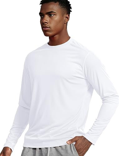 Long Sleeve T Shirt Men Gym Training(White,S)