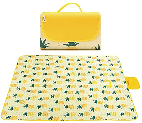 DOTBUY-SHOP Picknickdecke Wasserdicht, Campingdecke Stranddecke Obst Pflanze Maschinenwaschbar Faltbar Isoliert Picknickmatte, für Outdoor Strand, Campen und Ausflüge (145x200cm,Ananas)