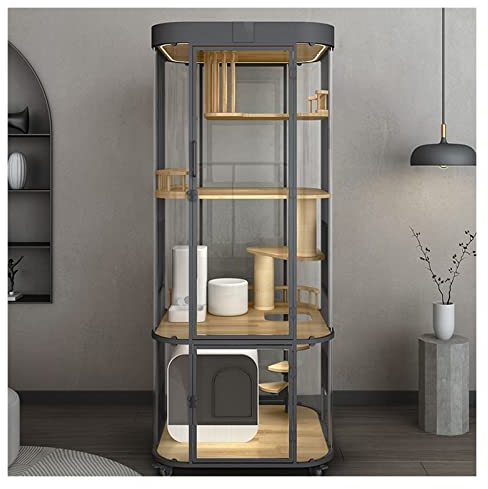 SISWIM Katzenhaus Katzenhütte Katzenkäfig Glas-Katzenschrank, großer Raum, Panorama-Katzenkäfig, Hauskatze, Klettergerüst, Katzenvilla Katzengehege Katzenmöbel Katzenhöhle