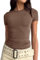 LACOZY Womens Round Neck Short Sleeve Shirt Skinny Dupes Tee Shirt Casual Workout Crop Top Y2k Coffee M