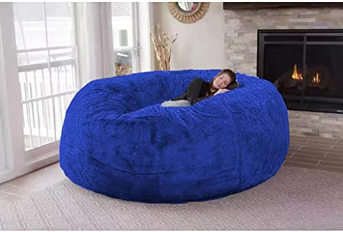 FIKUP Super Big Bean Bag Chair Cover, 7ft Giant Fur Bean Bag Cover Lounger Bean Bag, Fur BeanBag Lazy Sofa Bed Cover (Color : Blue, Size : 5ft)