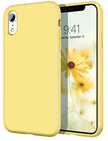 DOMAVER Case for iPhone XR Case Liquid Silicone, Soft Ultra Slim iPhone XR 6.1 Cover Gel Rubber Shockproof Full Body Protective, Phone Case with Anti-Scratch Microfiber Lining, Light Yellow