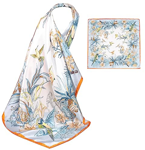 ZhaoCo 100% Natürliche Maulbeerseide Schal, 66x66cm / 26x26 Zoll Seidentuch Grafikdruck Klein Weich Quadratisch Seidenschal für Damen - 018