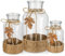 Briful Lot de 3 vases à fleurs en verre de différentes tailles enveloppés d'une corde de jute - Vase en verre transparent avec feuille d'érable réaliste en cristal pour fleurs et bourgeons -
