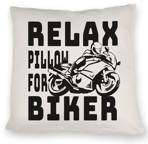 speecheese Relax Biker Kissen mit Motorradfahrer Motiv in schwarz tolles Kissen zum Geburtstag für Liebhaber von Motorrad Rennmaschine Motorbike Motorcycle Motorradclub