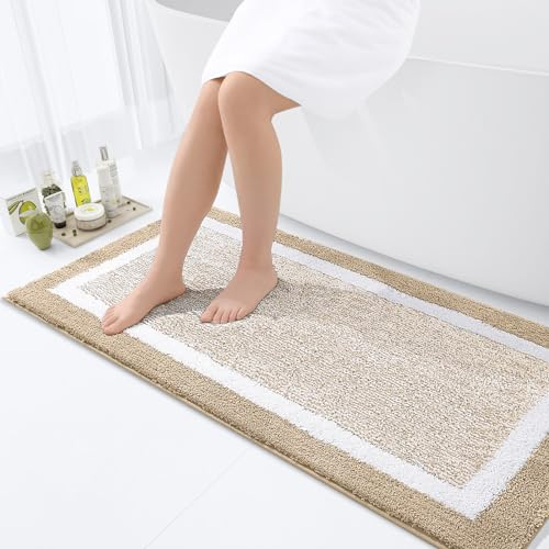 smiry rutschfeste Badezimmerteppich, Super Weich Saugfähig Badematte Waschbar Badteppich Flauschiger Duschvorleger für Badezimmer Mikrofaser Badvorleger Badematten- 60x120 cm, Beige