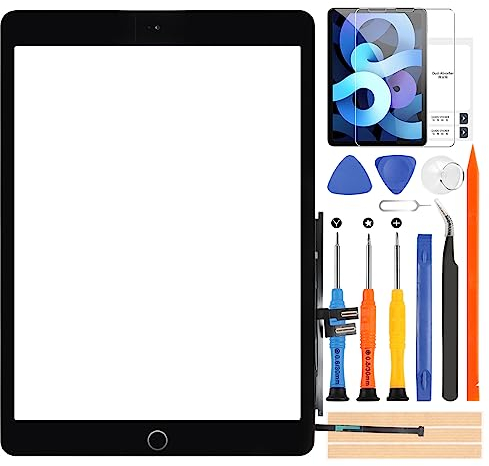 Touchscreen für iPad 7 (2019) und 8 (2020) - Digitizer Ersatz Bildschirm für A2197 A2198 A2200 A2270 A2428 A2429 A2430 Mit Werkzeugen (Mit Home-Taste, Nicht LCD, Schwarz)