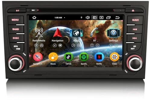 7 Pulgadas 8-núcleo 4GB+64GB Android 14 Radio Coche Bluetooth Pantalla para Audi A4 S4 RS4 RNS-E Seat Exeo GPS Navegador CarPlay inalámbrico Android Auto WiFi 4G DSP Dab+ DVD CD Estéreo 2 DIN