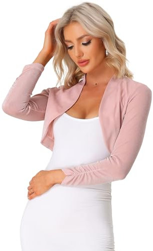 Allegra K Donna Natalizio Coprispalle Glitterato da Cocktail da Sera, Christmas Cardigan Corto Lucido, Maniche Lunghe, Bolero Scintillante da Festival di Natale Rosa L