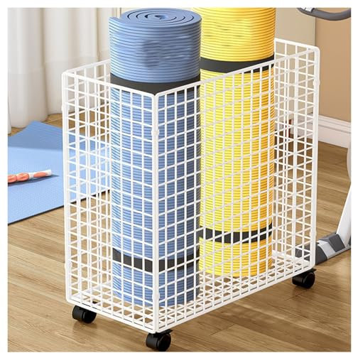 XTGDIEM Yoga Mat Storage Racks, Home Fitness Equipment Storage Box with Wheels, Dumbbell, Kettlebell Foam Roller Storage Rack, Suitable for Home Gym, Yoga Studio and Fitness Club