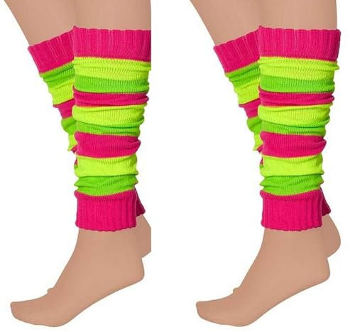 krautwear® Damen Beinwärmer Stulpen Legwarmers Overknees gestrickte Strümpfe 80er Jahre 1980er Jahre (2 x MULTI COLOR)