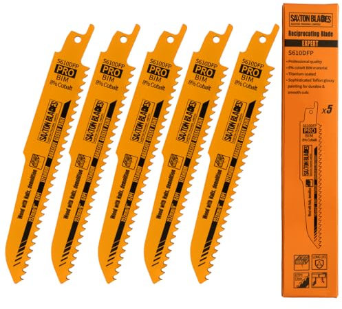 Saxton 150mm Professional Range Bi-Metal 8% Cobalt Reciprocating Saw Blade Wood Metal Demolition – S610DFP – Pack of 5