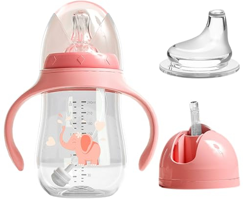 EACHPT 3 in 1 Sippy Cup for Toddlers 240ml Baby Milk Bottle, BPA Free, Free Flow Sippy Cup with Duckbill Straw,for Newbown Babies 6 Month+