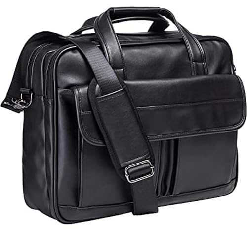 seyfocnia Men's Business Travel Briefcase Leather Handmade Messenger Bags Laptop Bag