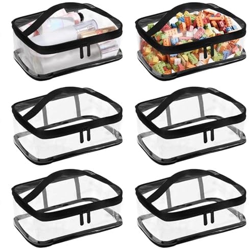6 Packs Clear PVC Toy Storage Bags Toiletry Bags Waterproof Kids Zippered Toy Organizing Bags for Building Blocks Puzzle Stationery