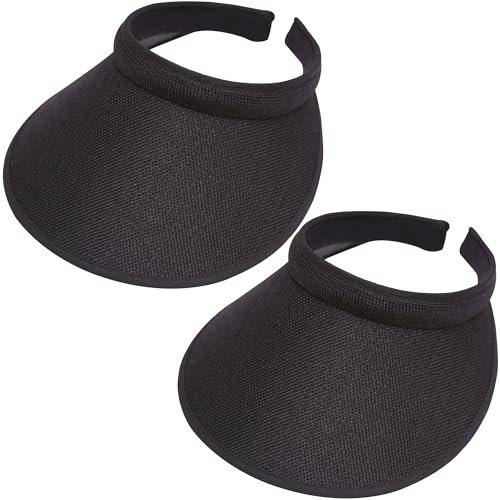 2 Pack Wide Brim Sun Visor Hats Women Men Large Clip-on Visors Hat UV Protection Outdoors Sports Golf Beach Cap, Black, 6 3/4-7 3/8
