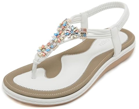 FOGOIN Sandales Femme Été Confortable Tong Mode Bohème Chaussures pour Plage Plate et Elégant,40 EU,Blanc