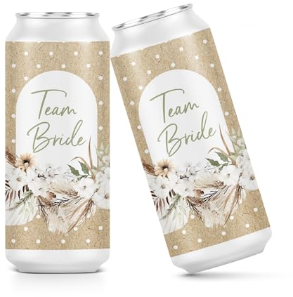 heaven+paper Prosecco Dosen Aufkleber JGA Boho Team Bride Deko JGA Accessories & Hochzeit Deko außergewöhnlich (15x Set) für alle üblichen Sektdosen - Prosecco Dosen Sticker selbstklebend