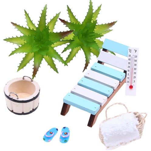 LIMEOW 13 Stück Wellness Deko Zubehör, ,Miniatur Deko ,Miniatur-Sauna-Szene Schießen Requisiten Modell,Miniatur,Ornament,Set für DIY,Mini Strandkorb Korb Hausschuhe Eimer Badetuch
