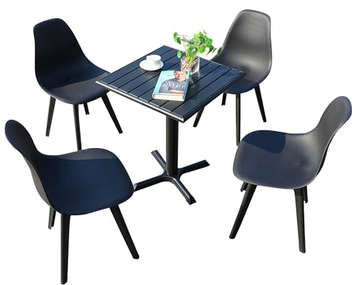 Mingone Gartentisch mit 4 Stühlen Balkonmöbel Bistro Set 5 Metalltisch und Kunststoffstühle Tische und Stühle für Gärten, Balkone, Terrassen, Schwarz