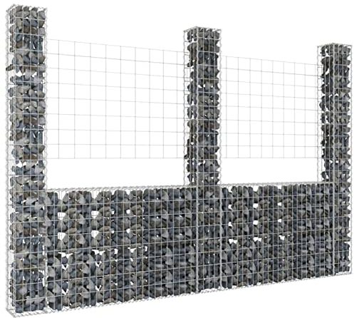 ShGaxin Gabion en U avec 3 poteaux en fer 260 x 200 cm, gabion en U, gabion pour pierres, gabion en maille métallique-151290