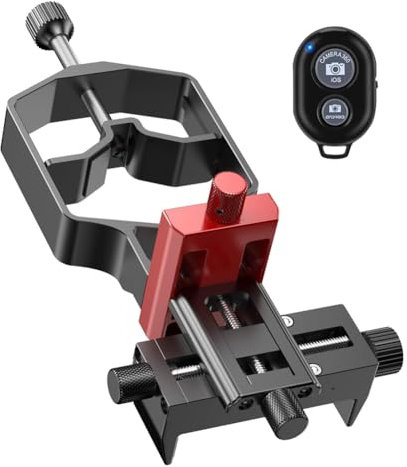 Reykentu Adaptador universal de telescopio para teléfono móvil, soporte de telescopio de metal, soporte de 3 ejes para smartphone con control remoto