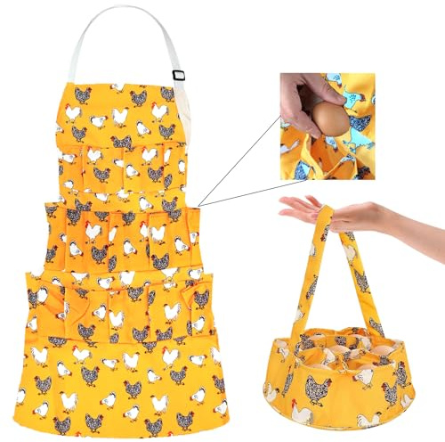 2 Pcs Chicken Egg Gathering Basket with 7 Pouches Fresh Egg Apron with 11 Pockets EW02 (Yellow Type 02)