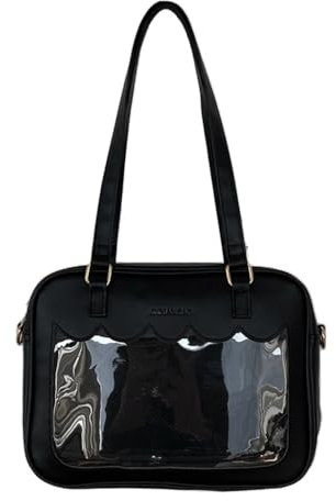 JSGHGDF Ita Bag Damen Pin-Display-Tasche PU Japanische Crossbody Geldbörse mit klarem Fenster, Schwarz, Large