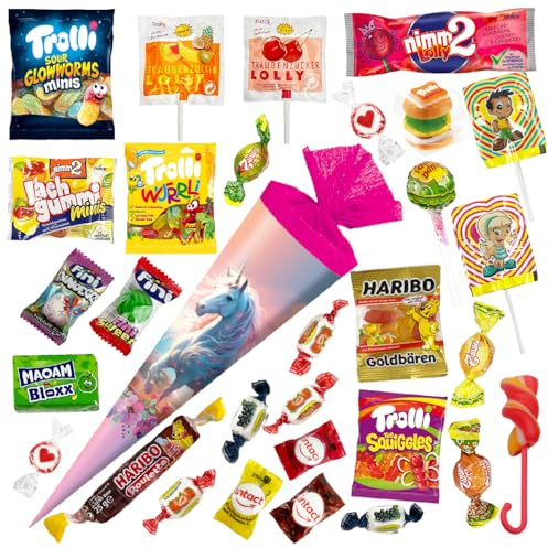 OYOY Schultüte gefüllt mit Süßigkeiten Mix I Schultüte Einhorn I Schultüte 35 cm I kleine Schultüte fertig gefüllt I Geschwister Schultüte I Zuckertüte klein I Einschulung Geschenk