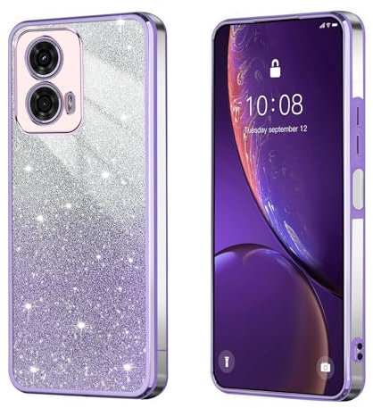 BEEJTUNY Custodia per Motorola Moto E14/G04/G24, Cover Protettiva Trasparente con Glitter Sfumati, Guscio Paraurti Morbido e Bello, Elegante Cover Antiurto. Viola
