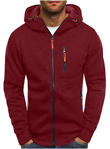 Jamicy Hoodie Herren Sweatjacke Male Kapuzenpullover mit Reißverschluss Classic Pullover mit Kapuze Einfarbig Sweatshirt Basic Sportjacke Cardigan Jacke Warehouse Deal Wein M
