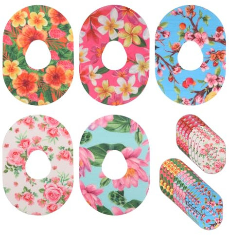 25pcs Adhesive Patches for Dexcom G7, 5 Style Premium Flower Pattern Overpatch Non-Woven Fabric Glucose Monitor Lexcam Patch Kit Breathable Glucose Sensor Sticker Compatible with Dexcom G7 Accessories