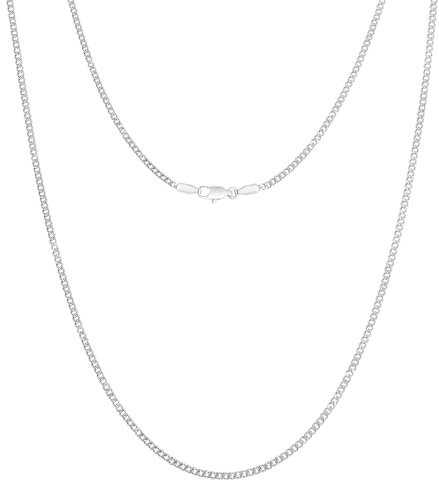 KRKC Herren Halskette, 2mm Silber Farbe Edelstahl Panzerkette Cuban Chain, Nickel-frei Dünne Silberkette für Männer Länge 45-66cm(50.8, 2mm-Edelstahl)