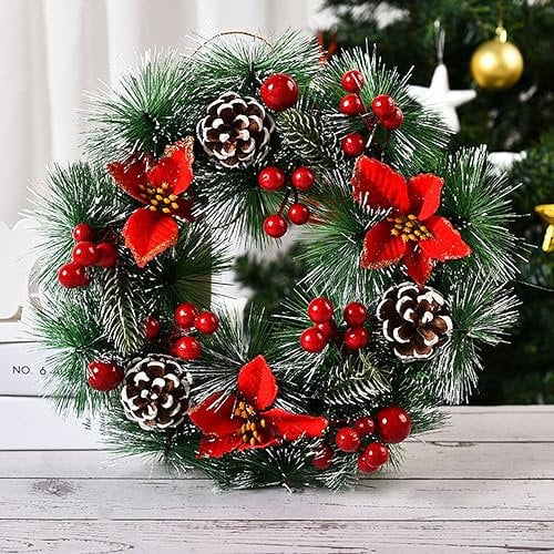 Türkranz Weihnachten Beleuchtet 30cm, Weihnachtstürkranz mit Beleuchtung, Weihnachts Türkranz Weihnachtskranz Haustür Deko Künstlich, Christmas Wreath Türdeko (Flachs A, Keine Beleuchtung)