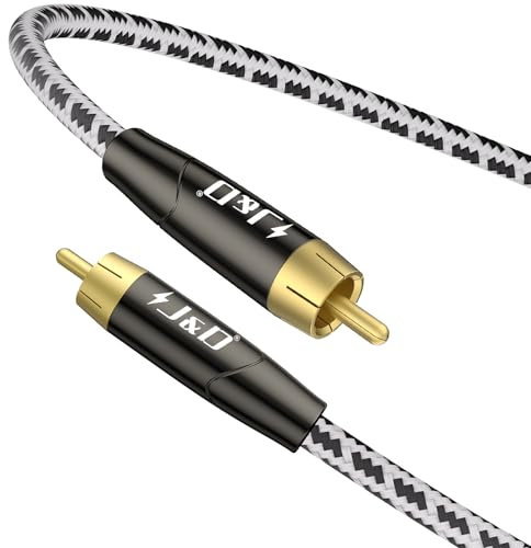 J&D HiFi RCA to RCA Audio Interconnect Cable, 24K Gold Plated Connector, 6N OCC Copper Single Crystal Silver Plated Cord, Heavy Duty 6mm Diameter, 18AWG, 1.5 M, High Fidelity Sound Quality