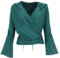 GURU SHOP Wickelshirt, Yogashirt, Langarmshirt mit Trompetenärmeln - Grün, Damen, Size:S