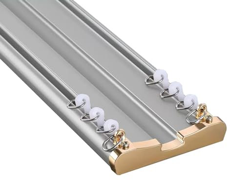 WOTZOV Robuste Doppelschienen-Vorhangschienen aus Aluminium zur Deckenmontage, 4,5 m, weiß, ideal für Wohnzimmer, Badezimmer, Schlafzimmer, Raumteiler, Vorhangschienen,Hellgrau 5M