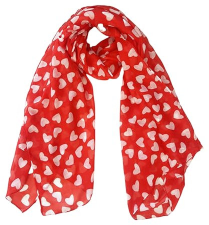 Lina & Lily Damen Schal Tuch mit Herz-Print Valentinstag (Rot, Weiß)