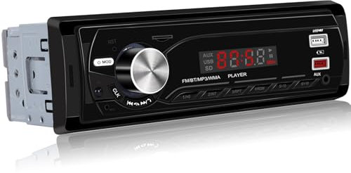 Techschermo Single Din Car Stereo - Bluetooth Car Radio with Bluetooth Handsfree call/APP Control/FM Radio/USB/TF/AUX Port/Button Light Settings + Steering Wheel Control