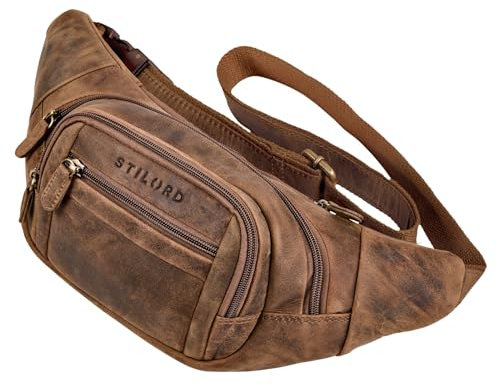 STILORD 'Dublin' Bauchtasche Herren Leder Groß mit vielen Fächern Wasserdicht Diebstahlsicher - Männer Echtleder Gürteltasche XXL - Hüfttasche Leder für Wandern Reisen Festival, Farbe:mittel - braun
