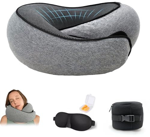 Nomadike Oreiller De Voyage, Oreiller De Voyage Avion, Mousse À Mémoire De Forme 100% Pure pour Un Confort Ergonomique Ultime, Idéal pour Voyager en Avion, en Voiture