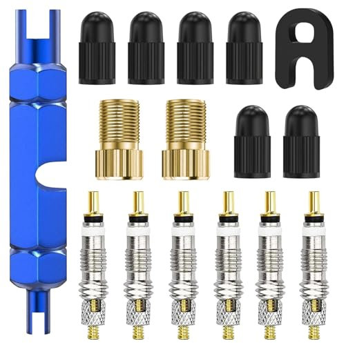 23 Pcs Núcleo de Válvula de Bicicleta, Adaptador de Válvula de Bicicleta, Adaptador Valvula Presta, con Llave Obus, para Reparacion de Neumaticos Obus Valvula de Bicicletas