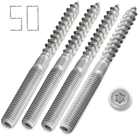 50 Stück Stockschrauben M6 x 60, Holzschrauben Schrauben Torx Schraubstifte Gewindestifte Doppelgewindeschrauben für Holz