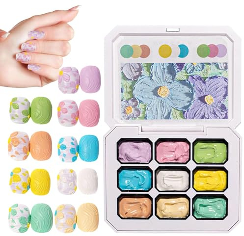 Xvilmaun Nail Painting Gel,Paint Nail Gel - 9 Colors Palette Art Set for Molding Drawing Sculpture Decoration Manicure Girls Salon Home