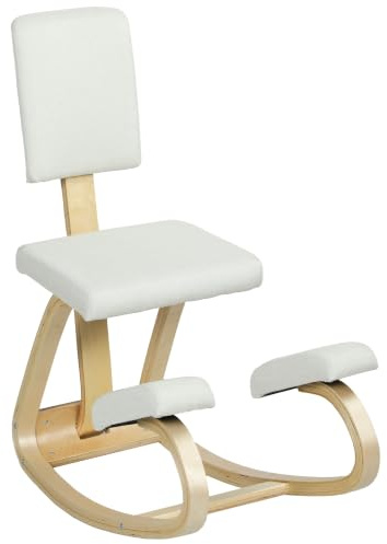 HOMCOM Silla Ergonómica de Rodillas con Respaldo Marco de Madera Crema | Silla de Rodillas, Cojines Acolchados, para una Mejor Postura, Oficina