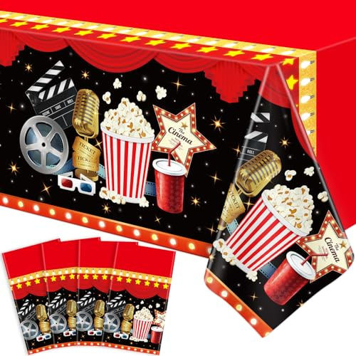 4 Stück Movie Night Tischdecken Kino Thema Party Dekorationen Roter Teppich Tischdecken Popcorn Tischdecke Preisverleihung Wird jetzt Gezeigt Thema Geburtstag Zubehör 130 x 220 cm