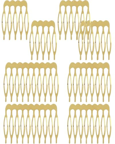 HUVZOR 8 Stück Metall Seitenkämme 5, 10, 12, 14 Zahn Haarkämme DIY Braut Hochzeit Kamm,haarkamm gold,blumenschmuck haare,für Schleier Haarkämme für Frauen, Mädchen, DIY Haarschmuck,Gold,4 Größen