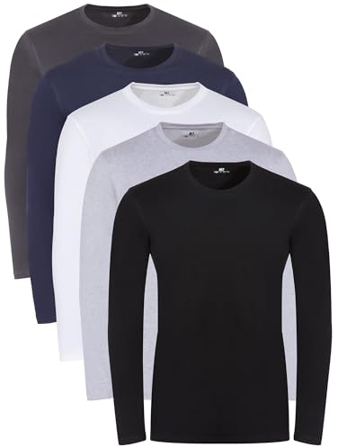 Lower East Long-Sleeved Men's Shirts, 100% Cotton, Crew Neck (Pack of 5)